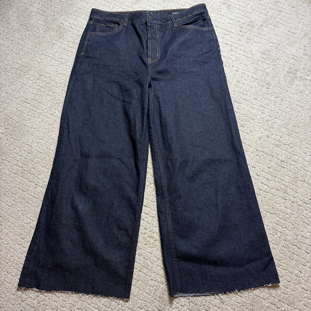 Rails The Getty Crop Jeans High Rise Wide Leg Sz 31 Utility Dark Wash Raw Hem